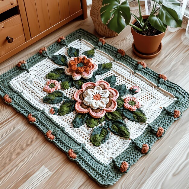 Photo a rug with flowers and a flower on it