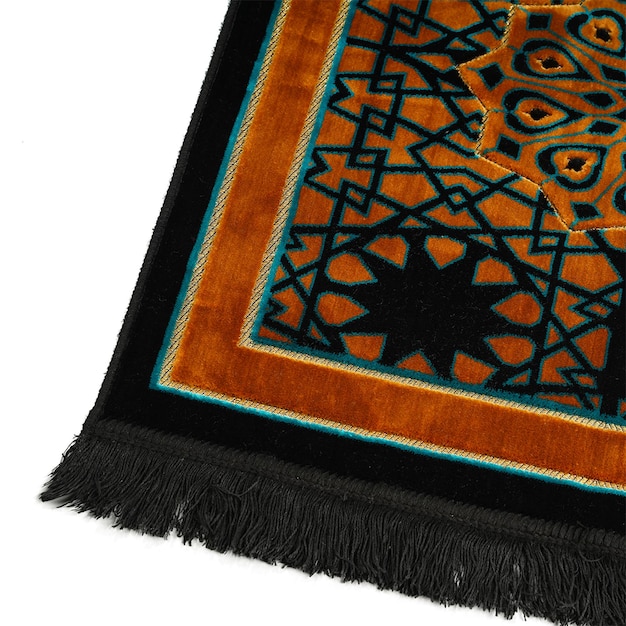 A rug with a fringe that has a black fringe on it