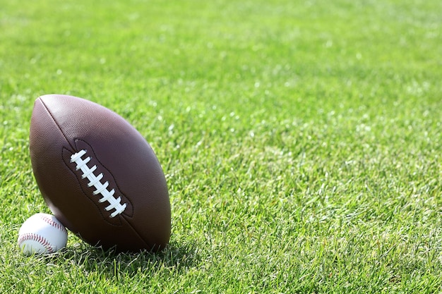 Rugby ball on green field