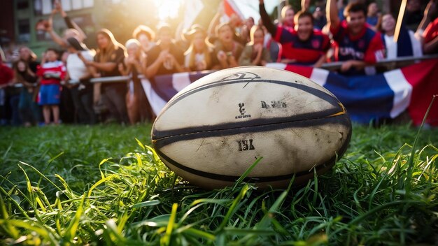 Photo rugby ball on green grass