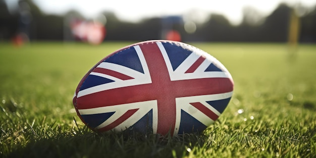 Rugby ball with the flag of the united kingdom