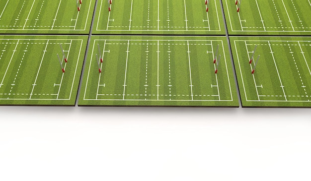 Photo rugby pitch with lines and goals 3d rendering