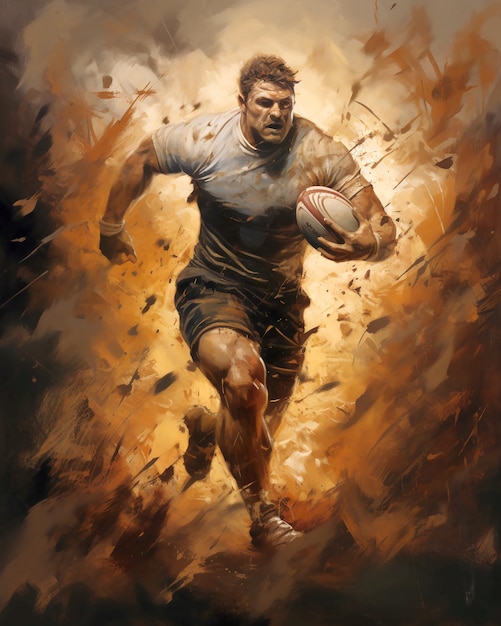 Rugby player running with rugby ball Rugby League World Cup poster epic historical