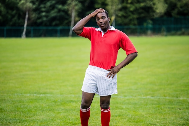 Rugby player taking a break