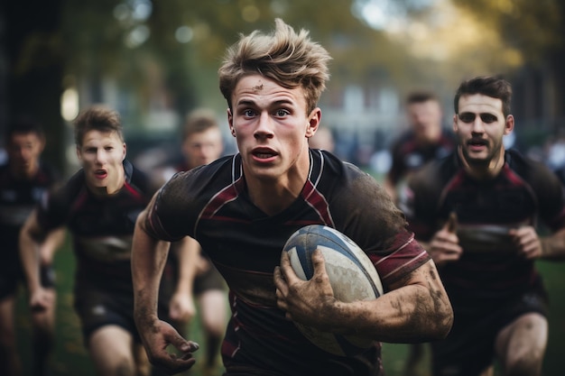 Rugby Team In Action Passing The Ball Generative AI