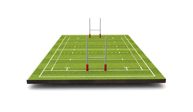 Rugbyveld met lijnen en doelen 3D-rendering