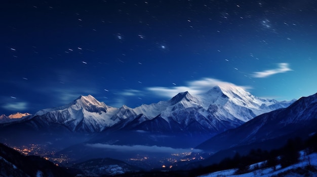 Суровая красота Снежные горы под звездным небом