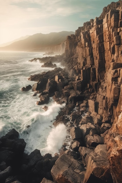 A rugged coastline with crashing waves AI generated illustration