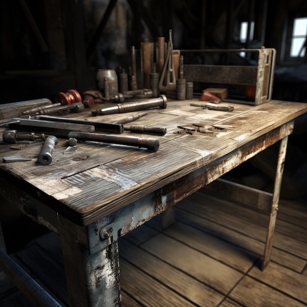 A rugged metal workbench