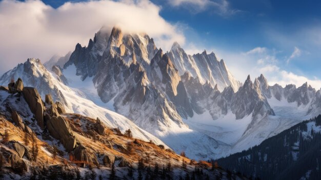 La vista delle montagne accidentate nelle alpi