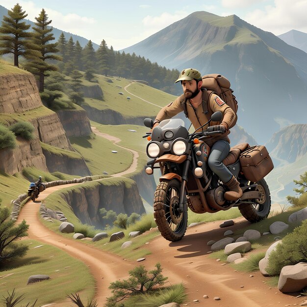 Photo a rugged offroad motorcycle navigating a winding mountain trailai generative