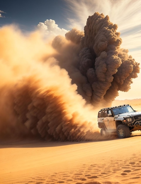 A rugged offroad vehicle navigating a sunbaked desert landscape