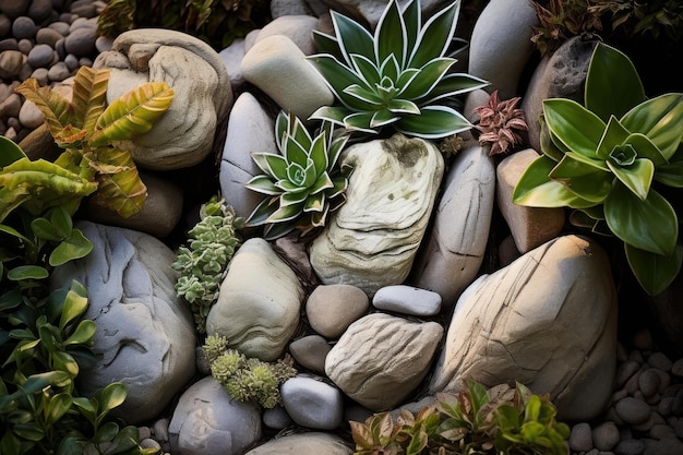Rugged Stones buiten natuurlijke planten genereren Ai