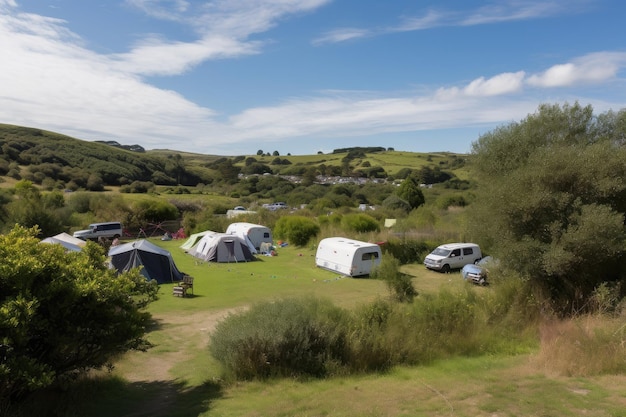 Ruim opgezette camping met open natuur en vergezichten gecreëerd met generatieve ai