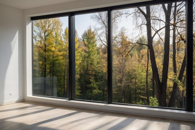 Foto ruime moderne kamer met uitzicht op het bos