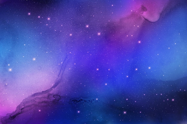 Ruimte aquarel kleurrijke achtergrond met nevel en stralende sterren