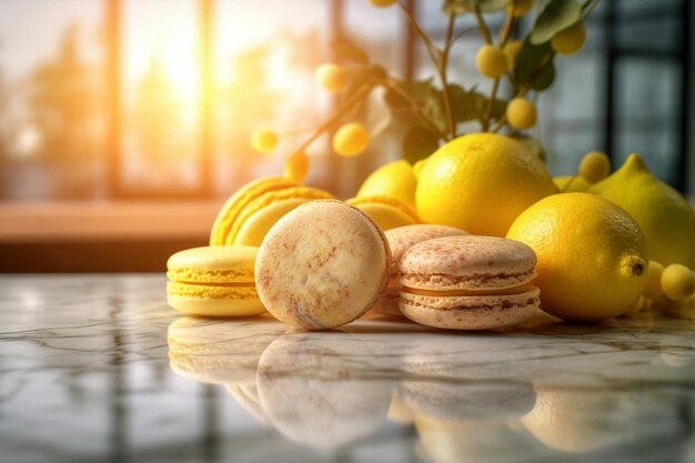 Foto ruimte bakery delights gouden gele citroen macaroons generatieve ai