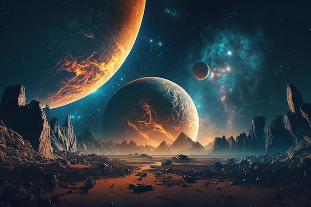 Ruimte planeten achtergrond Distant planetscape in kosmos met exoplaneten