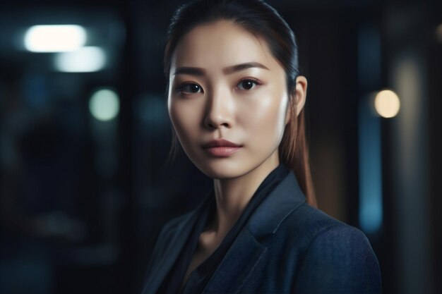 Ruimte vrouw zakenvrouw gelukkig kantoor Aziatische zakelijke financiën portret zelfverzekerde kopie corporate Generative AI