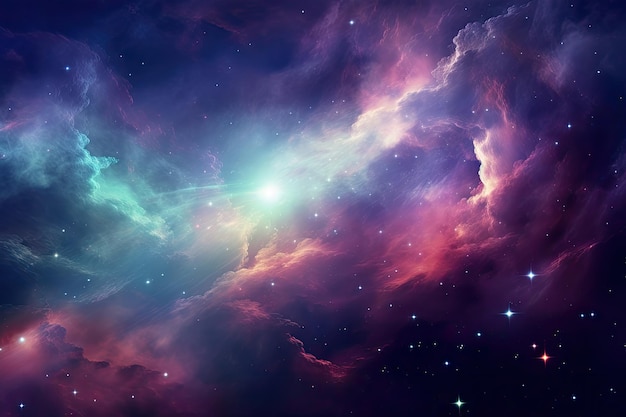 Ruimteachtergrond met nevel en sterren Collage 3D-rendering Kleurrijke ruimte galaxy cloud nevel Sterrennacht kosmos AI gegenereerd