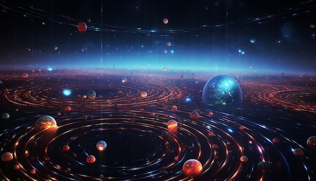 Ruimtetijd kromtrekken Kosmische en futuristische digitale illustratie
