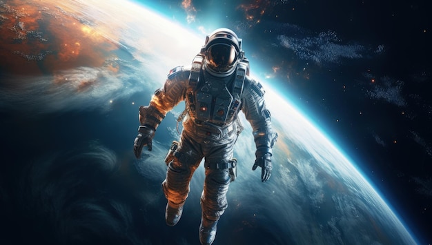 Ruimtewandeling astronaut kosmonaut zweeft boven de grond Schoonheid van de diepe ruimte Miljarden sterrenstelsels in het universum Grenzeloze ruimtemelkweg