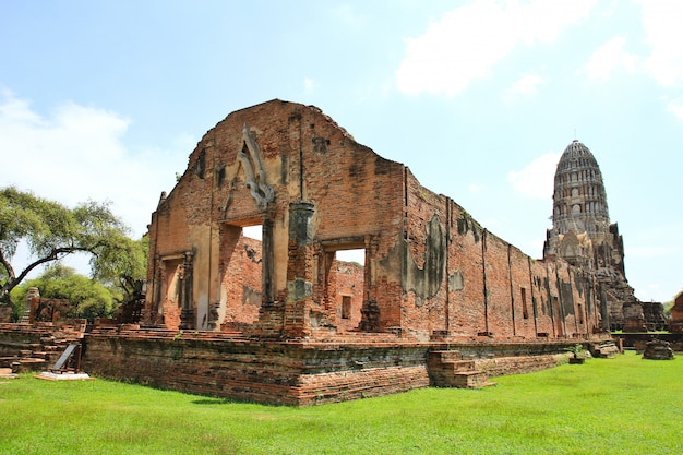 the ruin of a Buddhist temple in the Ayutthaya historical park in Thailand
