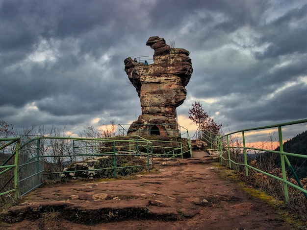 The ruin of an old, medieval castle in the evening time