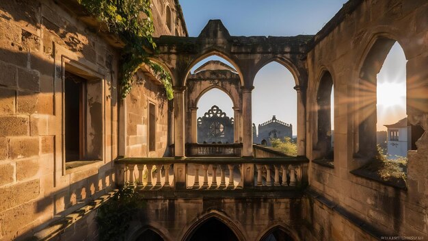 Photo ruined balcony in the convent of christ under sunlight in tomar in portugal