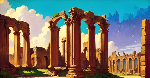 Ruined Building Illustration of Destruction of antique heritage Archaeology Landmark Generative AI