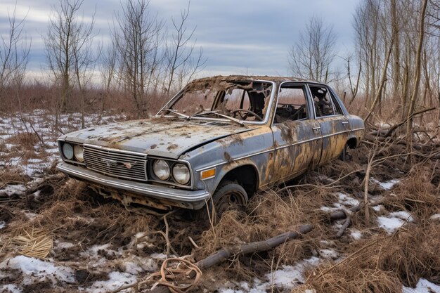 Ruined car russians war in ukraine