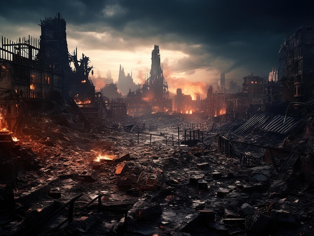 Разрушенный город Землетрясение войны фон Дизайн ai