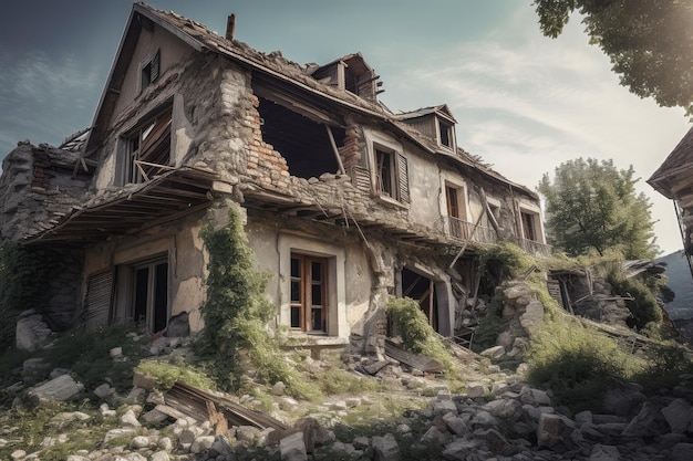 Ruined house after earthquake Generate Ai