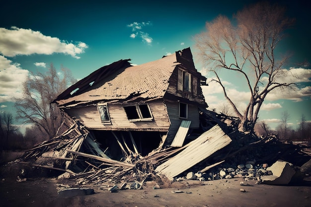 Ruined house after the earthquake Neural network AI generated