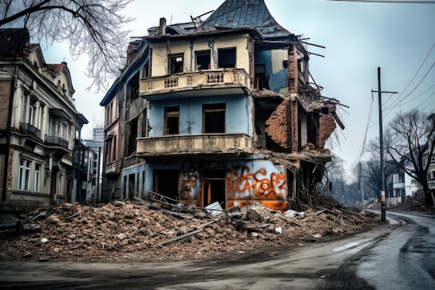 Разрушенный дом в городе Концепция мировой войны