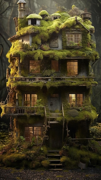 A ruined house covered with moss