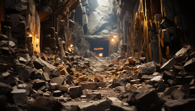 Photo ruined old mine underground dark broken abandoned stone construction generated by ai