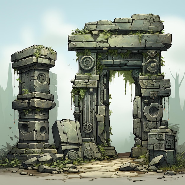 Photo ruined pillar game assets