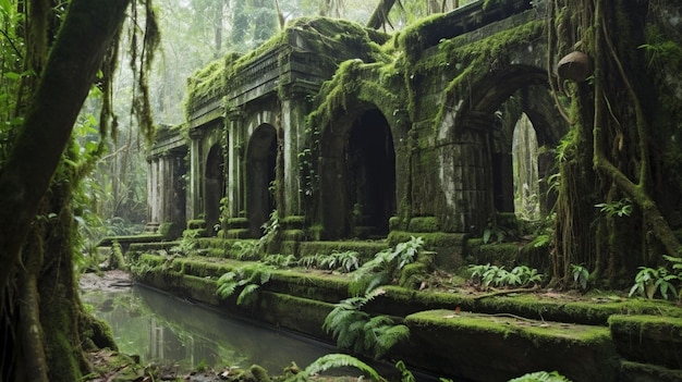 ジャングルの中にある廃墟の寺院