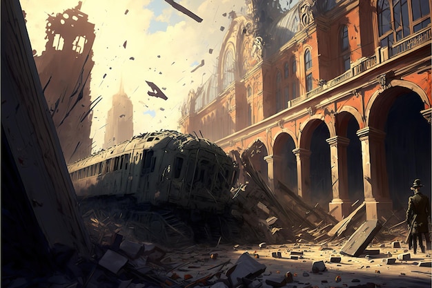 The ruined train station Digital art