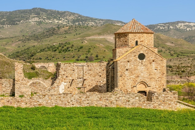 Ruïnes van Panagia tou Sinti ortodox klooster met tempel in het centrum Troodos Cyprus