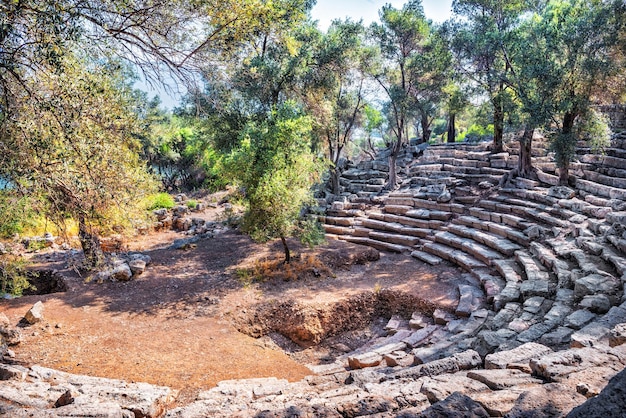 Ruins of ancient amphitheater on Cleopatra Island Sedir Island Aegean Sea Marmaris Turkey