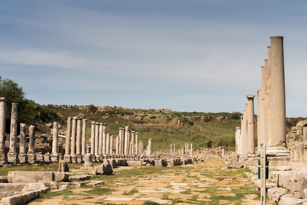 The ruins of ancient ancient Anatolian city of Perge located near the Antalya city in Turkey