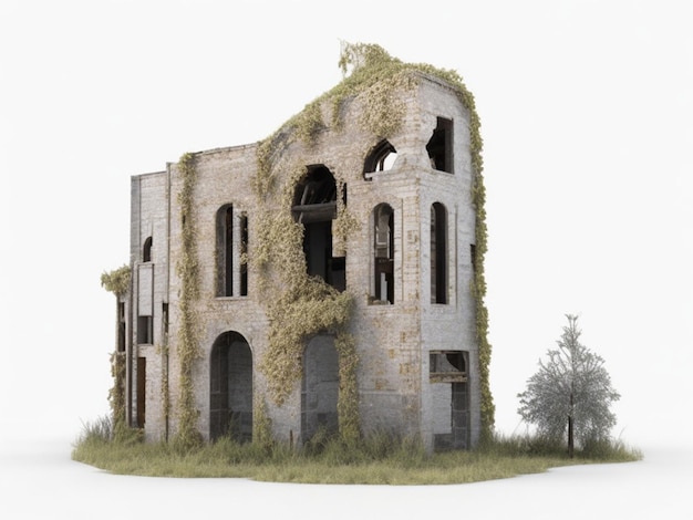 Ruins of an ancient castle on a white background 3d rendering