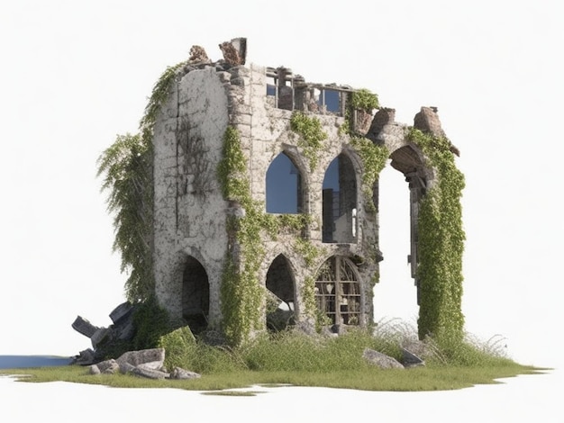 Ruins of an ancient castle on a white background 3d rendering