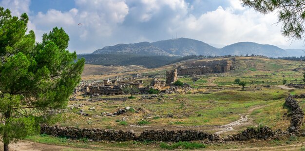 The ruins of the ancient city of Hierapolis in Pamukkale, Turkey