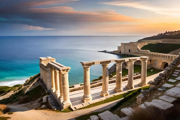 Photo the ruins of the ancient greek theatre at the beach