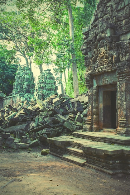 Ruins of ancient temple in the Angkor, Cambodia. Retro style