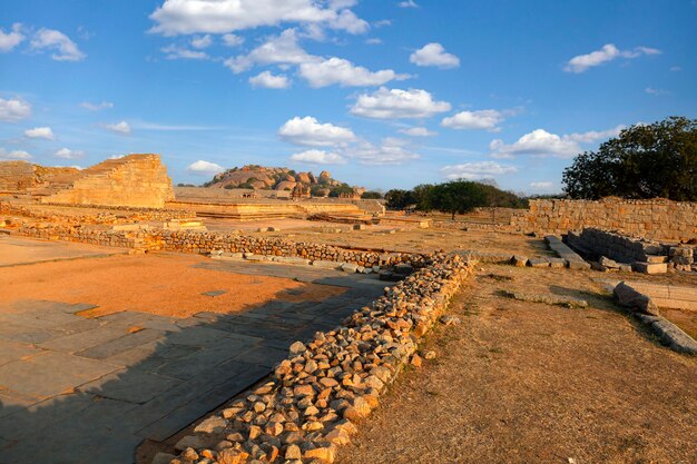 Ruins of ancient temples. The group of monuments at Hampi was the center of the Hindu empire