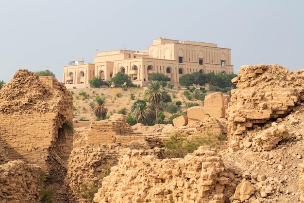 Ruins of Babylon and palace of Saddam Hussain. Babylon, Iraq. Ishtar gate and Hanging gardens